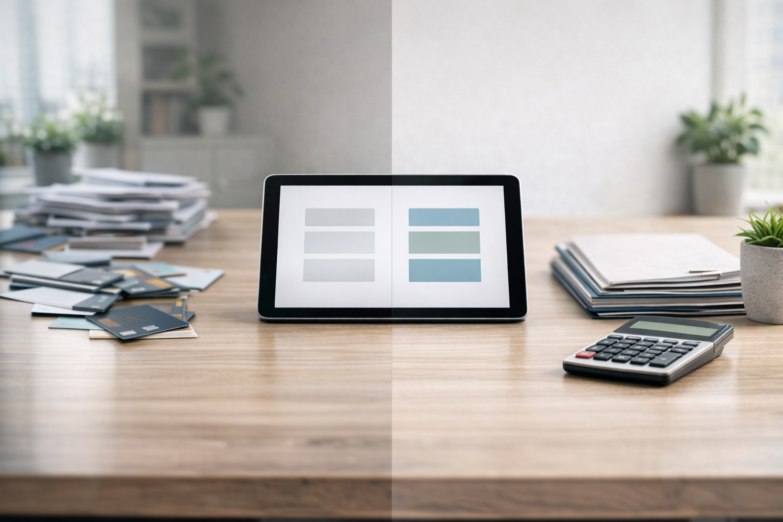 Financial transformation on a minimalist desk