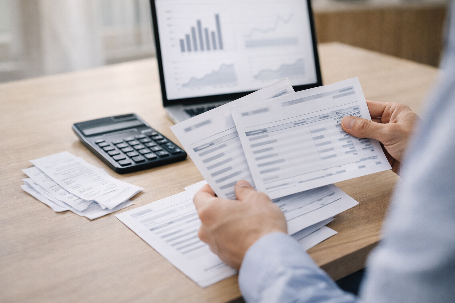 Managing finances at a modern desk