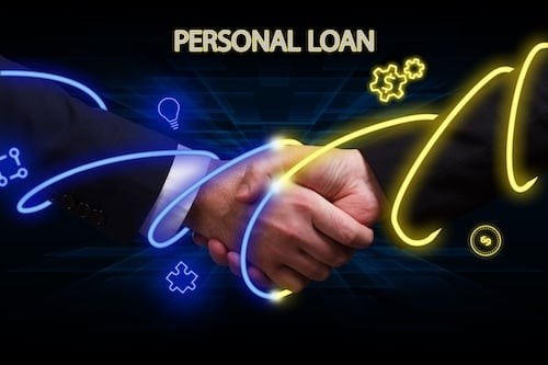 Business, technology, internet and network concept. Young businessman thinks over the steps for successful growth: Personal loan