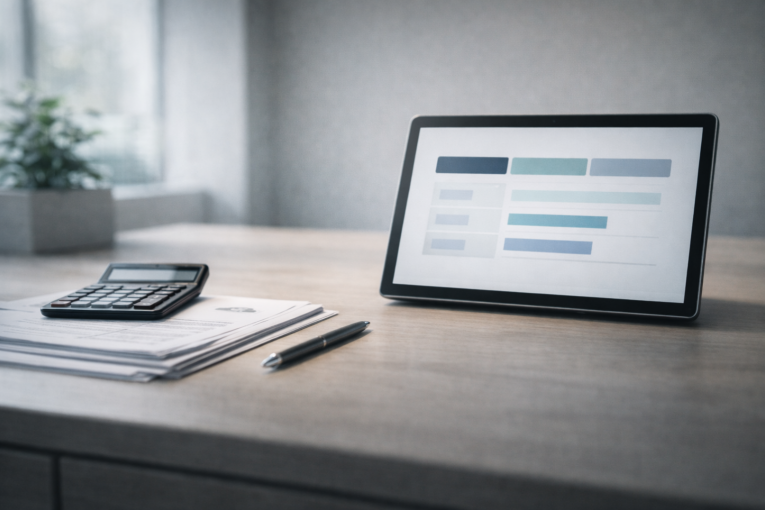 Modern financial workspace with tablet
