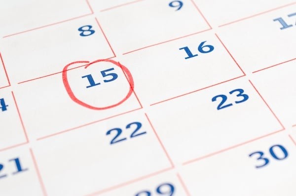 Fifteenth Day Circled on Calendar Page Close Up