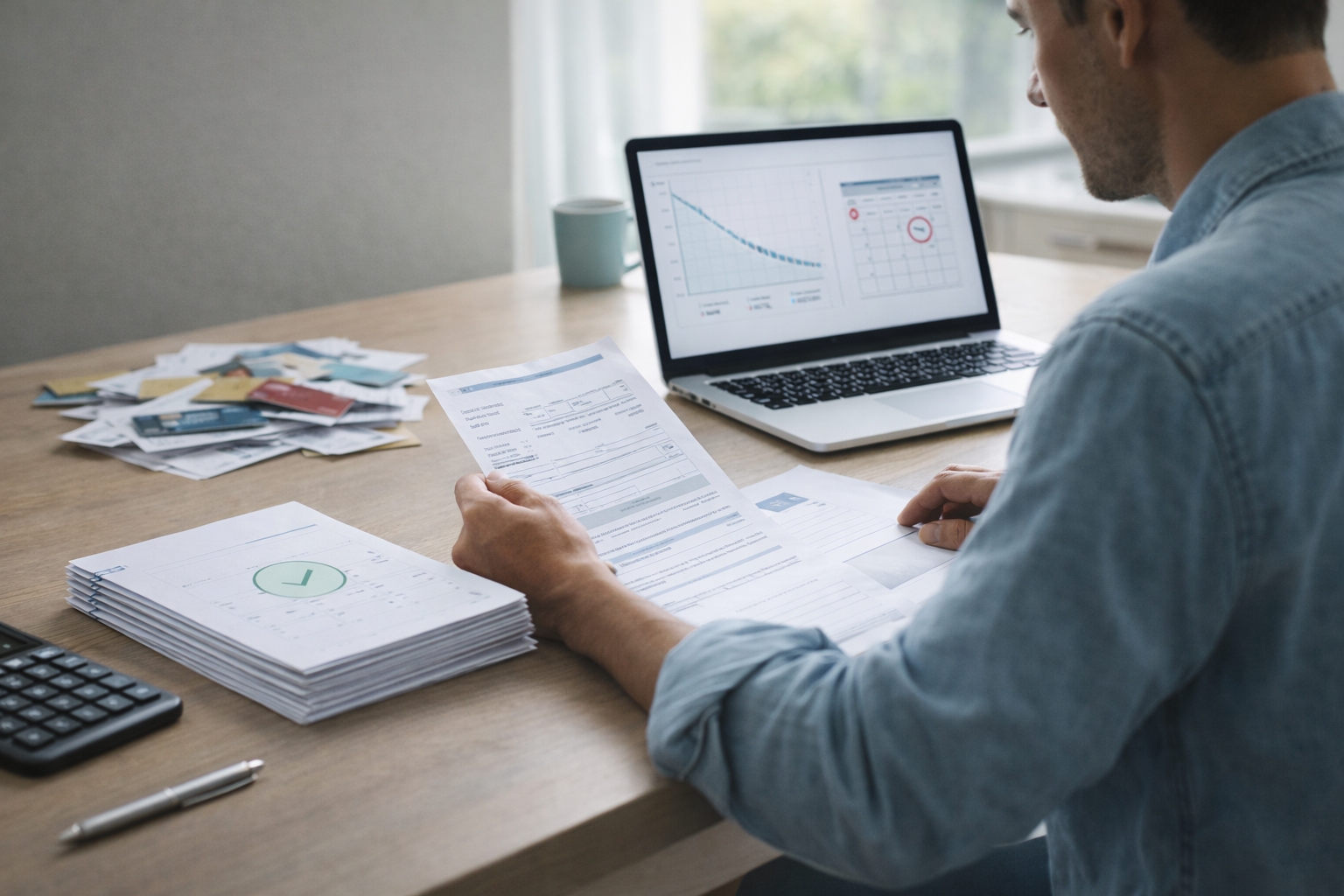 Focused on finances in home office