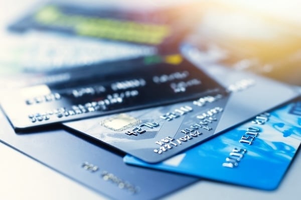 Close-up of a lot of plastic bank cards
